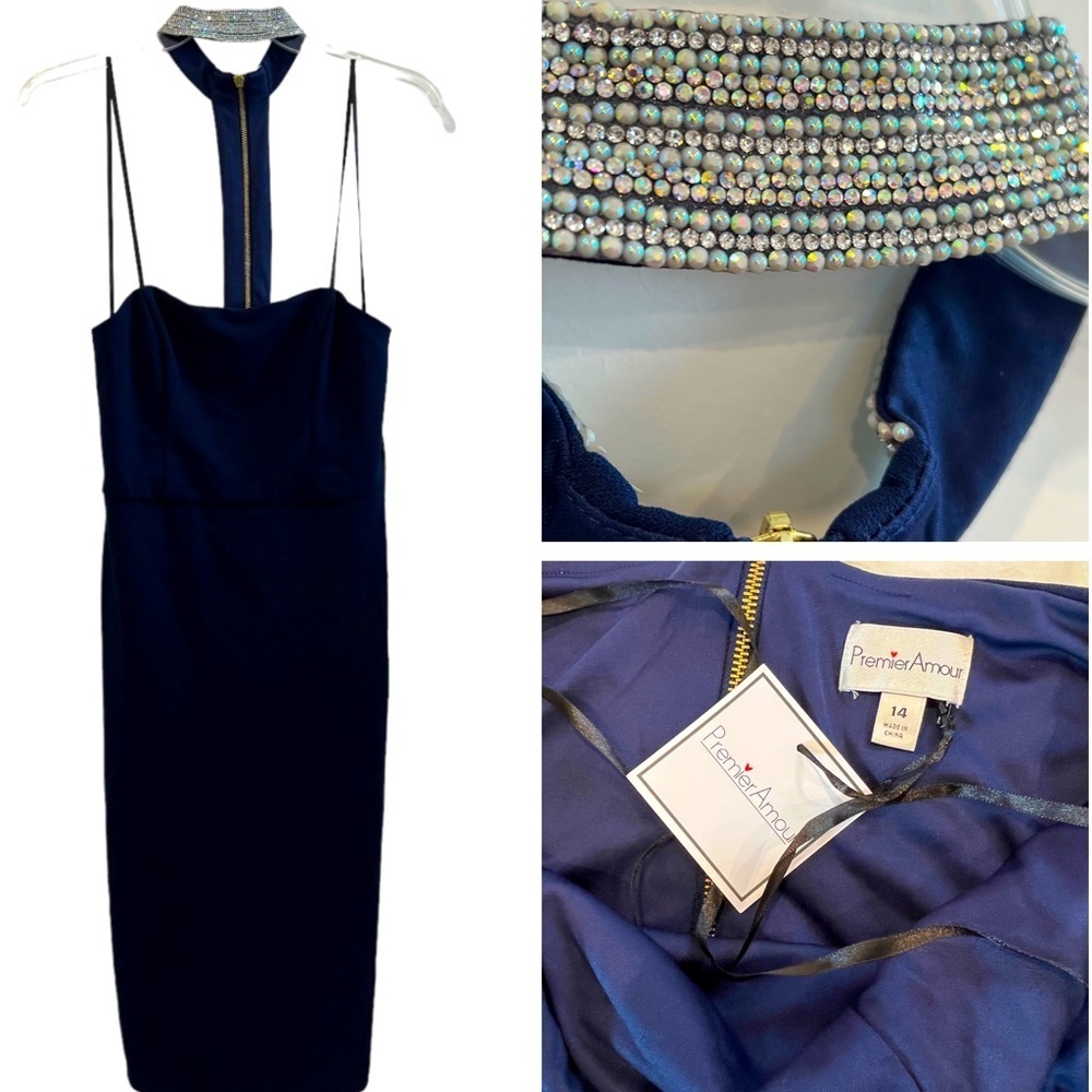 PREMIER AMOUR dark blue sleeveless semi formal dress size 14